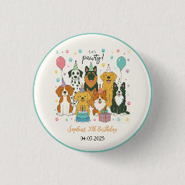Cute Puppy Dogs Boy 5th Birthday Party Button