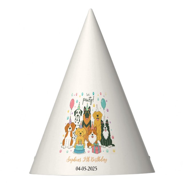 Cute Puppy Dogs Boy 5th Birthday Party Partyhütchen (Vorderseite)