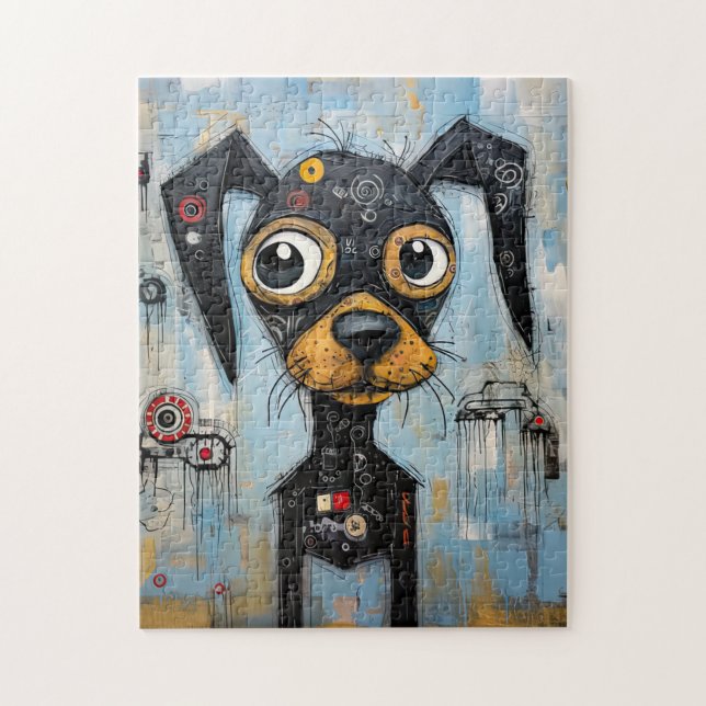 Cute Puppy Funny Dog Mixed Media Animal Pet Puzzle (Vertikal)