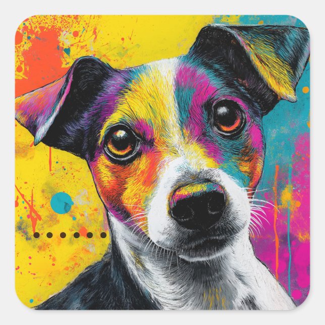 Cute Puppy Funny Dog Mixed Media Animal Pet Quadratischer Aufkleber (Vorderseite)