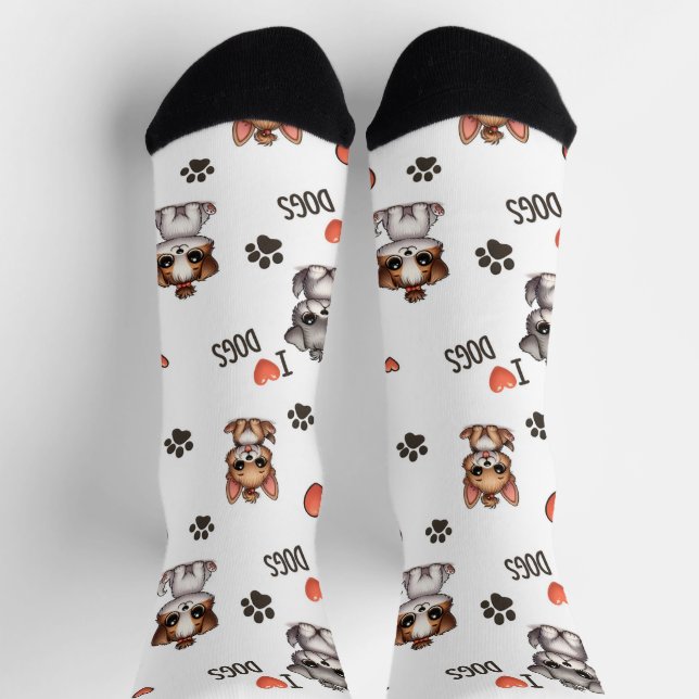 Cute Puppy I Love Dogs Pattern Crew Socks Socken (Oben)