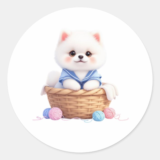 Cute Puppy in Basket Sticker (Vorderseite)