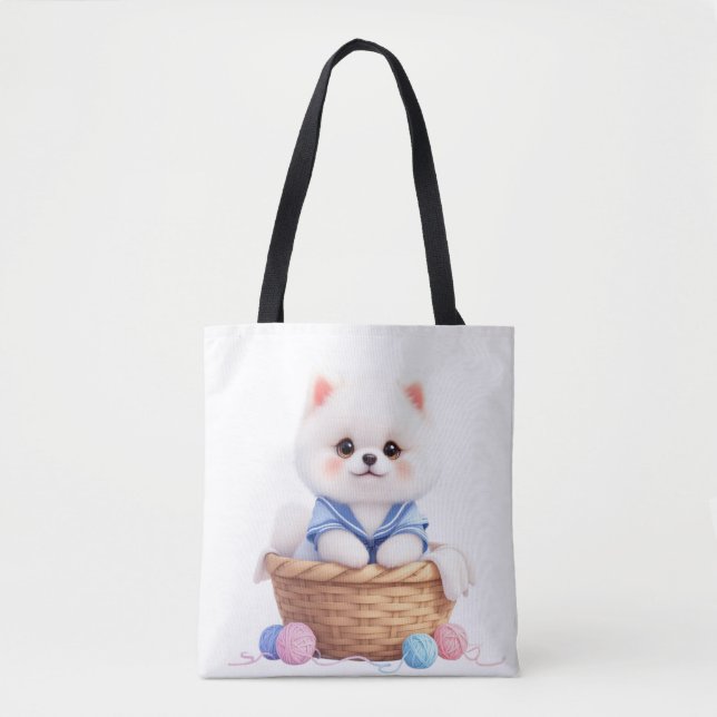 Cute Puppy in Basket Tote (Vorderseite)