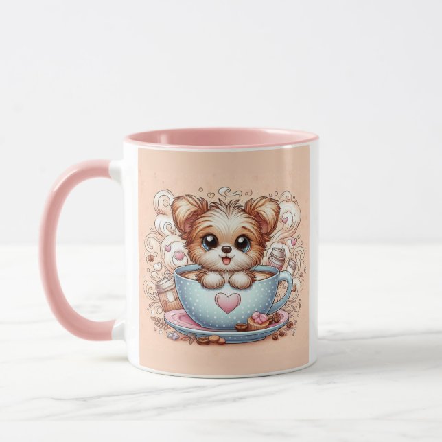 Cute Puppy in Coffee Cup with Hearts Tasse (Links)
