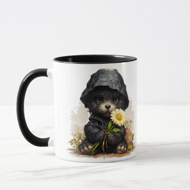 Cute Puppy in Raincoat with Daisy Flower Coffee  Tasse (Links)