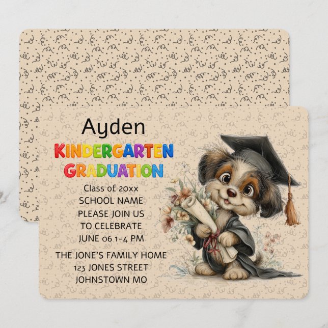 Cute Puppy Kindergarten Graduation Invitation Einladung (Vorne/Hinten)