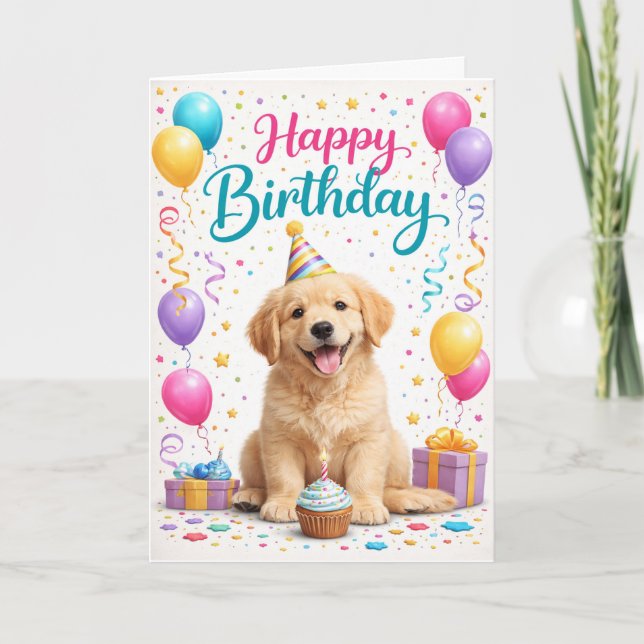 Cute Puppy Party Birthday Karte (Vorderseite)