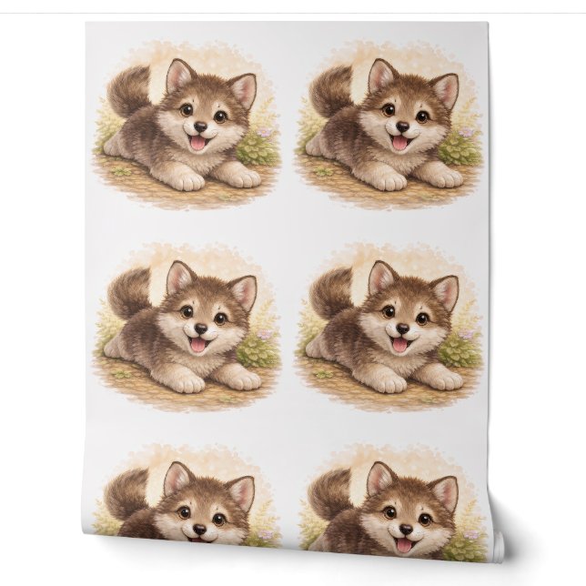 Cute Puppy Pattern Wallpaper Nursery Kids Tapete (Abrollen)
