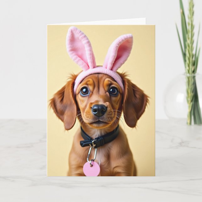 Cute Puppy Rabbit Ears Photo Card Karte (Vorderseite)