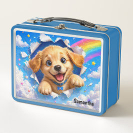 Cute Puppy Rainbow  Dog Breaking Through  Metall Brotdose
