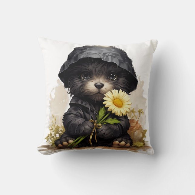 Cute Puppy Raincoat Pillow Kawaii Dog Nursery Deco Kissen (Vorderseite)