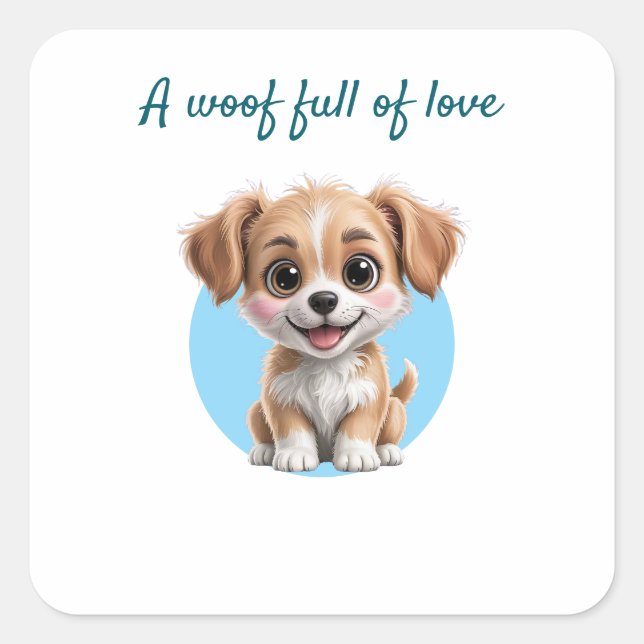 Cute Puppy Square Stickers with Custom Text (Vorderseite)