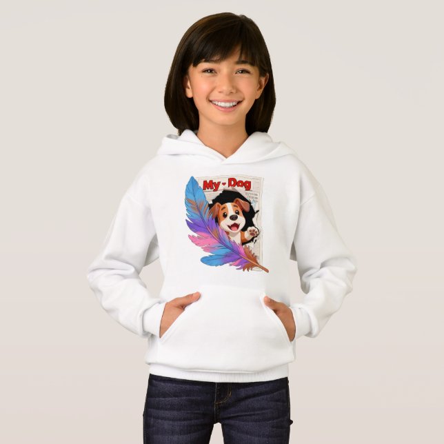 Cute Puppy Tearing Newspaper Cartoon Hoodie (Vorne ganz)
