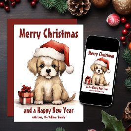 Cute Puppy Wearing a Santa Hat Dog Christmas Feiertagskarte