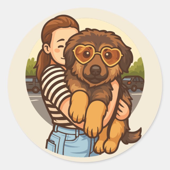 Cute Puppy with Heart Sunglasses  Runder Aufkleber (Vorderseite)