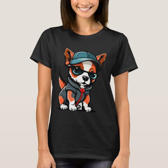 Cute Puppy With Sunglasses  2 T-Shirt (Vorderseite)