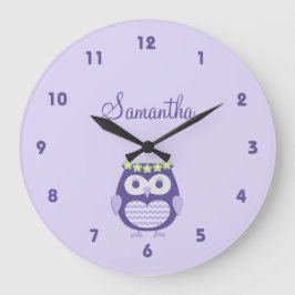 Cute Purple and Lavender Girly Owl Wall Clock Große Wanduhr