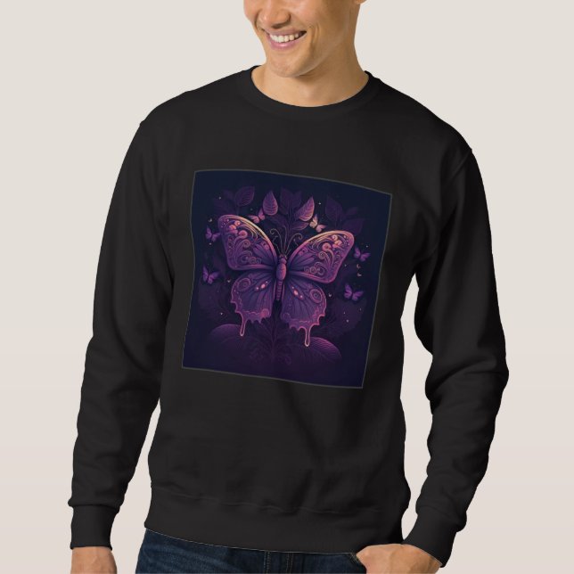 Cute Purple Butterfly Illustration Retro Minimal W Sweatshirt (Vorderseite)