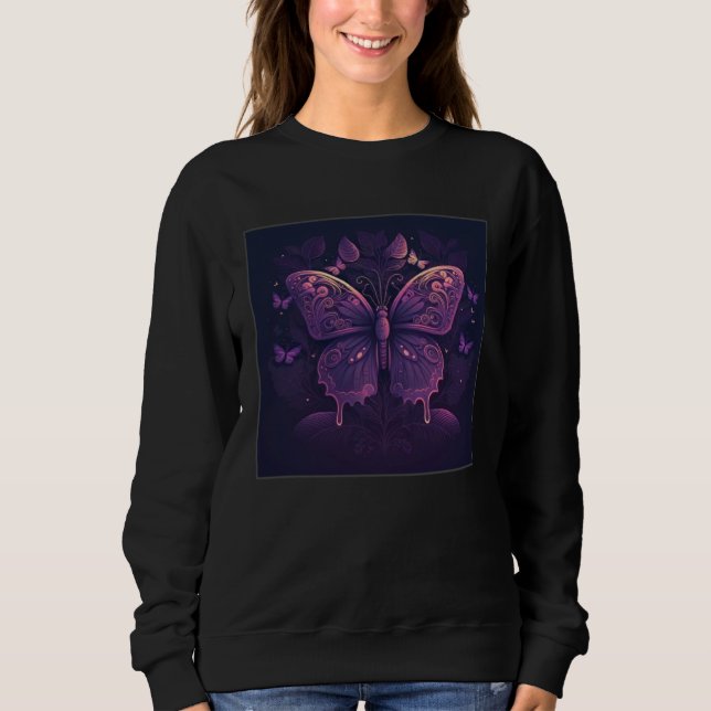 Cute Purple Butterfly Illustration Retro Minimal W Sweatshirt (Vorderseite)