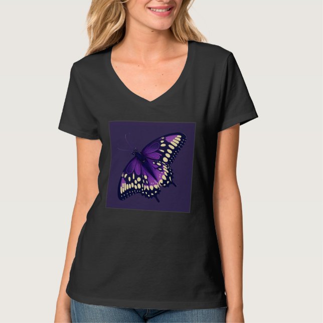 Cute Purple Butterfly Illustration Retro Minimal W T-Shirt (Vorderseite)