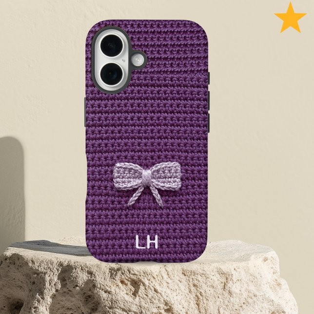 Cute Purple Crochet Bow Yarn Custom Name Case-Mate iPhone Hülle (Von Creator hochgeladen)