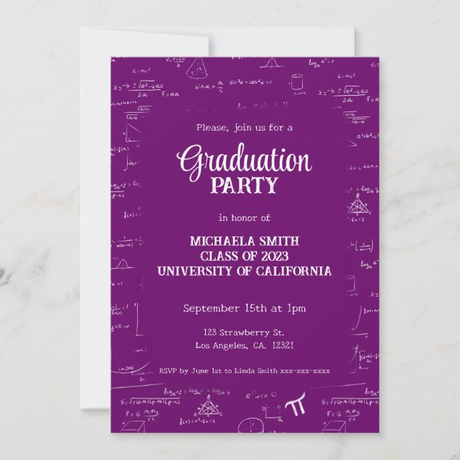 Cute Purple Math Hand-Lettering Photo Graduation Einladung (Vorderseite)