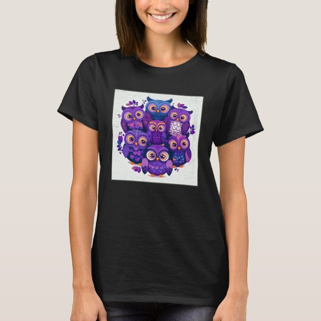 Cute Purple Owls Illustration Minimal Unique Big E T-Shirt (Vorderseite)