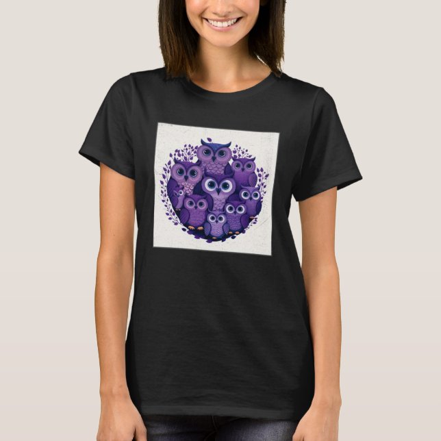 Cute Purple Owls Illustration Minimal Unique Big E T-Shirt (Vorderseite)