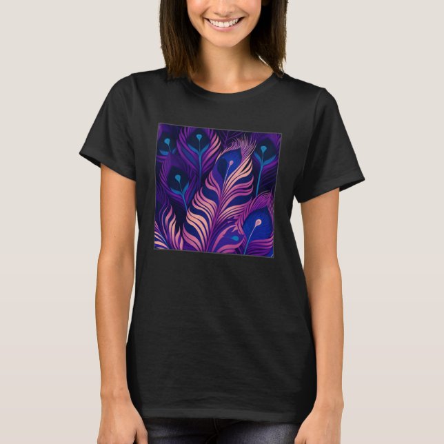 Cute Purple Peacock Feathers Illustration Birds Wo T-Shirt (Vorderseite)