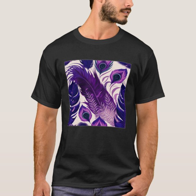 Cute Purple Peacock Feathers Illustration Birds Wo T-Shirt (Vorderseite)