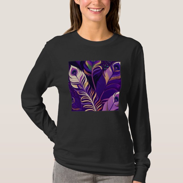 Cute Purple Peacock Feathers Illustration Birds Wo T-Shirt (Vorderseite)