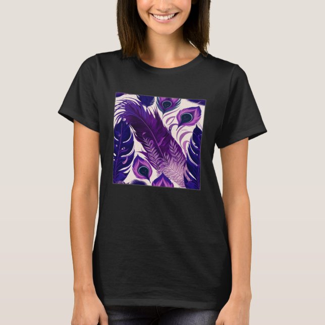 Cute Purple Peacock Feathers Illustration Birds Wo T-Shirt (Vorderseite)