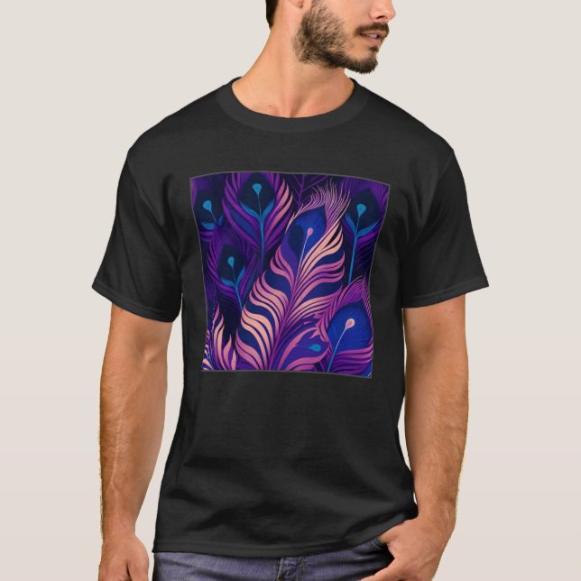 Cute Purple Peacock Feathers Illustration Birds Wo T-Shirt (Vorderseite)