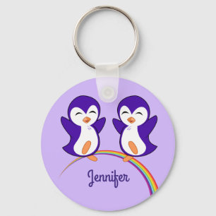 Cute Purple Penguin Monogram Rainbow Kids Schlüsselanhänger