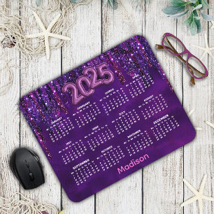 Cute Purple Unicorn Glitter Drips 2025 Kalender Mousepad