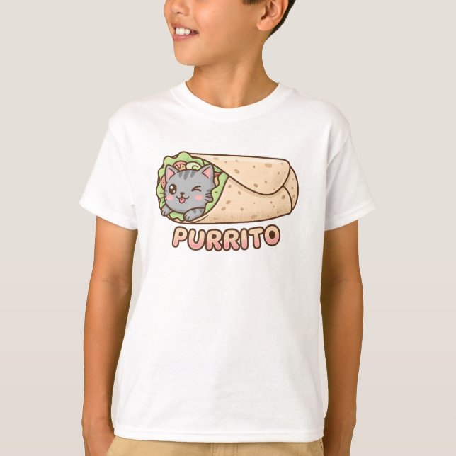 Cute Purrito Cat Burrito Funny Pun Kawaii Kids T-S T-Shirt (Vorderseite)