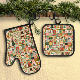 Cute Quilt Patchwork Christmas Ofenhandschuh & Topflappen-Set