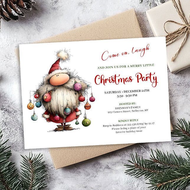 Cute Quirky Santa Modern Watercolor Holiday Invite Einladung (Cute Quirky Santa Modern Watercolor Holiday Invite)