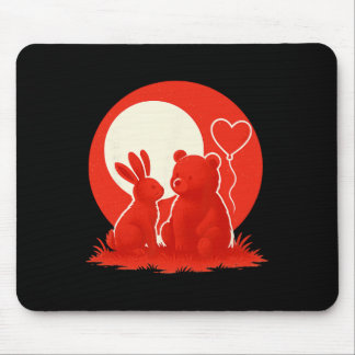 Cute Rabbit Bear Couple Valentine's Day Lovers  Mousepad
