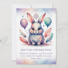 Cute Rabbit Birthday Invitation Woodland Boho Einladung