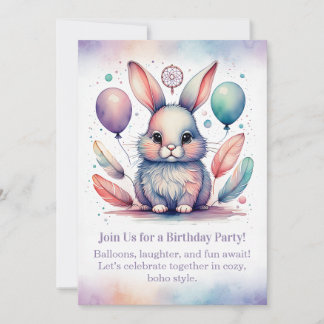 Cute Rabbit Birthday Invitation Woodland Boho Einladung