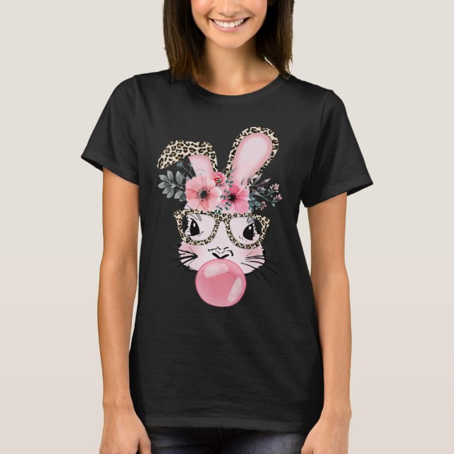 Cute Rabbit Bubble Gum Easter Day Bunny Leopard Gl T-Shirt (Vorderseite)