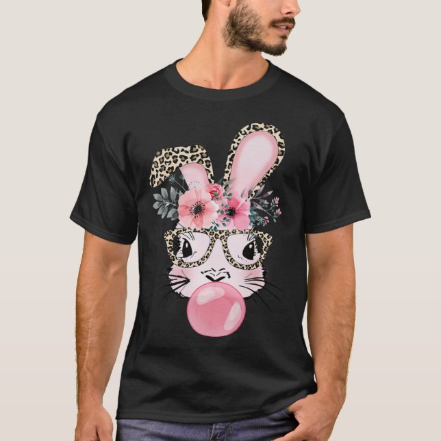 Cute Rabbit Bubble Gum Easter Day Bunny Leopard Gl T-Shirt (Vorderseite)