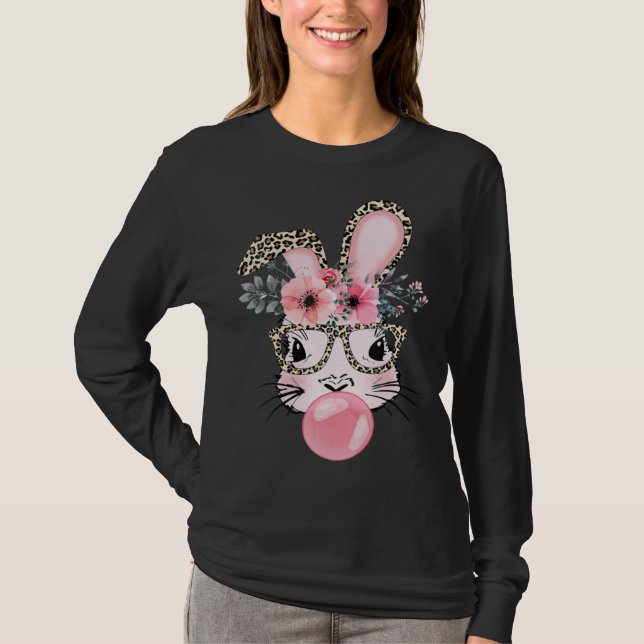 Cute Rabbit Bubble Gum Easter Day Bunny Leopard Gl T-Shirt (Vorderseite)