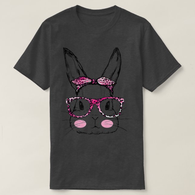 Cute Rabbit Bunny Face Leopard Glasses Headband Ea T-Shirt (Design vorne)