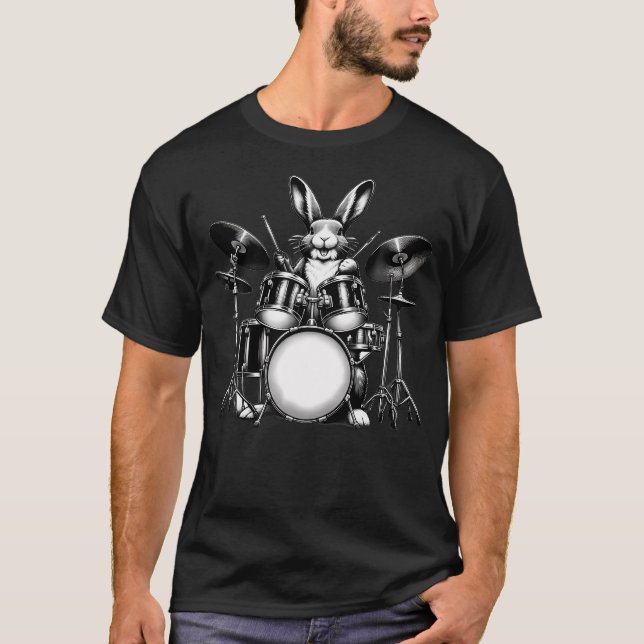Cute Rabbit Bunny Playing Drums Rabbits Drummer Mu T-Shirt (Vorderseite)