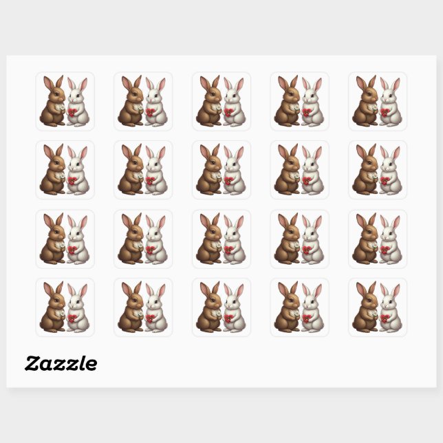 Cute Rabbit Couple – Love Bunny Sticker (Blatt)