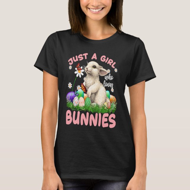 Cute Rabbit Girl flowers Butterfly Easter Bunny Ea T-Shirt (Vorderseite)
