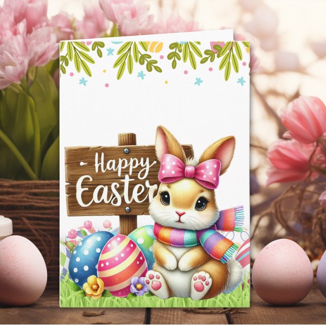Cute Rabbit 'HAPPY EASTER' Card  Karte (Von Creator hochgeladen)