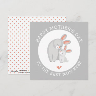 Cute rabbit mother and bunny baby gray Mothers Day Feiertagskarte